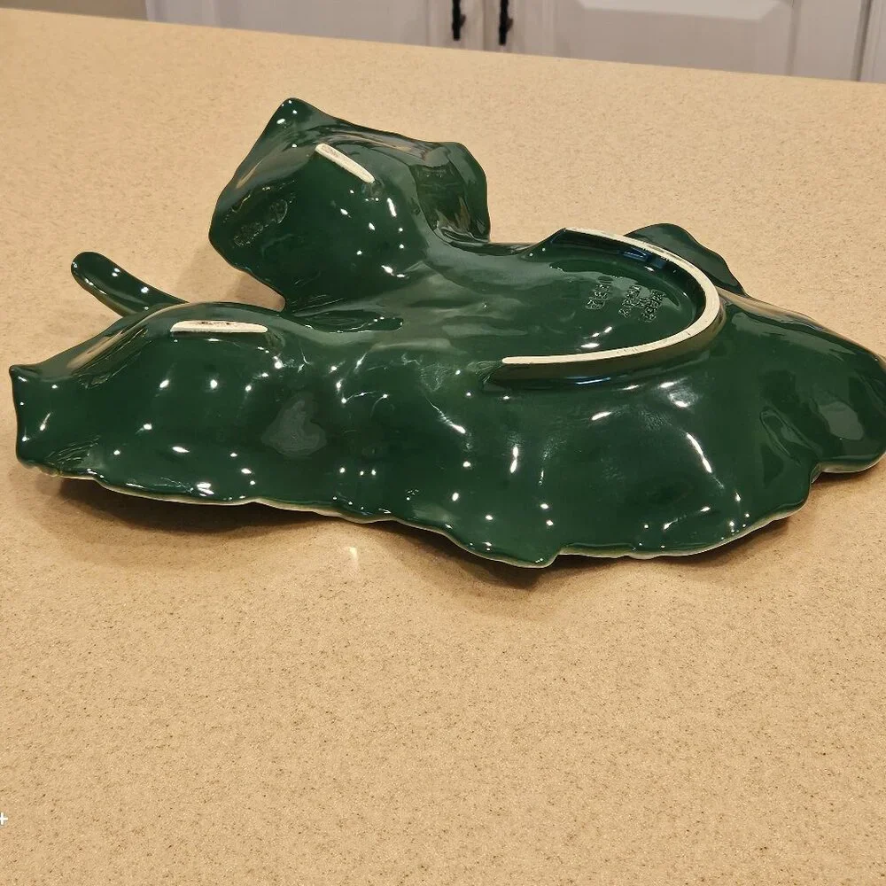 VINTAGE ITALIAN MAJOLICA VIETRI GREEN FOLIAGE CABBAGE LEAF SERVING DISH BOWL